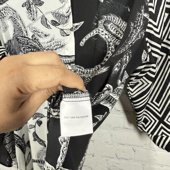 Rose + Olive Blouse Women Plus 1X Geometric Art to Wear Flowy 3/4 Sleeve Top - Picture 7 of 13